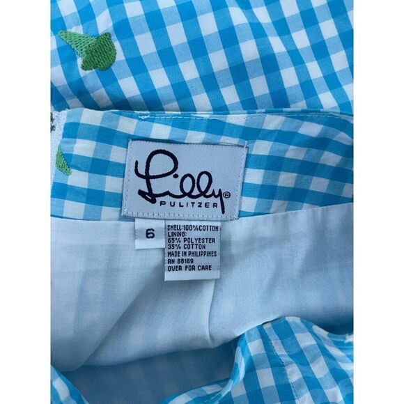 Lilly Pulitzer Womens Mini Skirt Size 6 Blue Gingham Embroidered Ice Cream - Picture 3 of 9